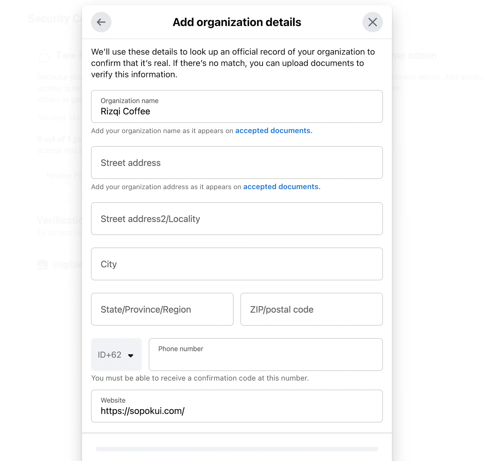 Isi Detail Perusahaan untuk Verifikasi Facebook Business Account