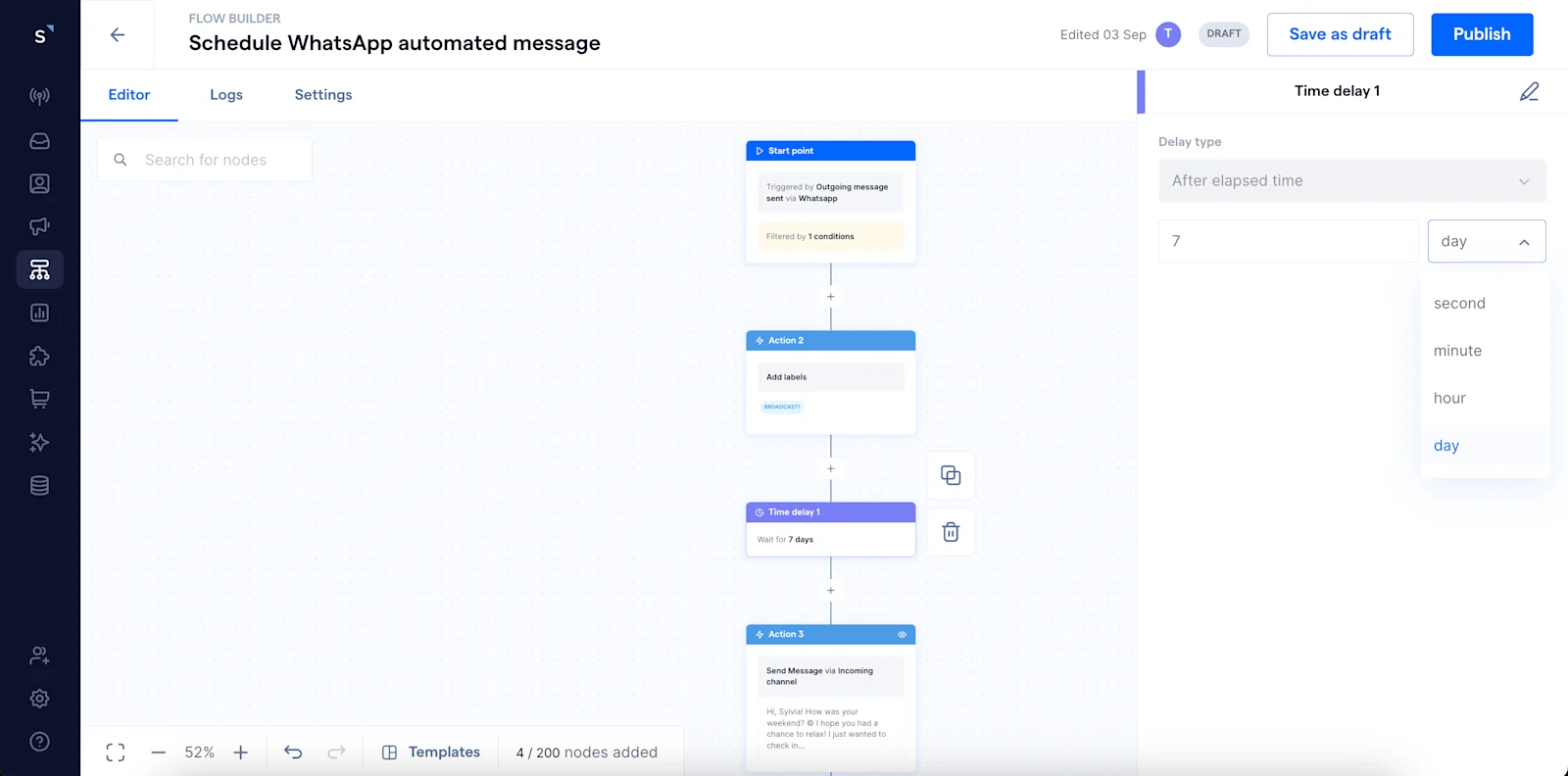 Schedule time to send a WhatsApp message