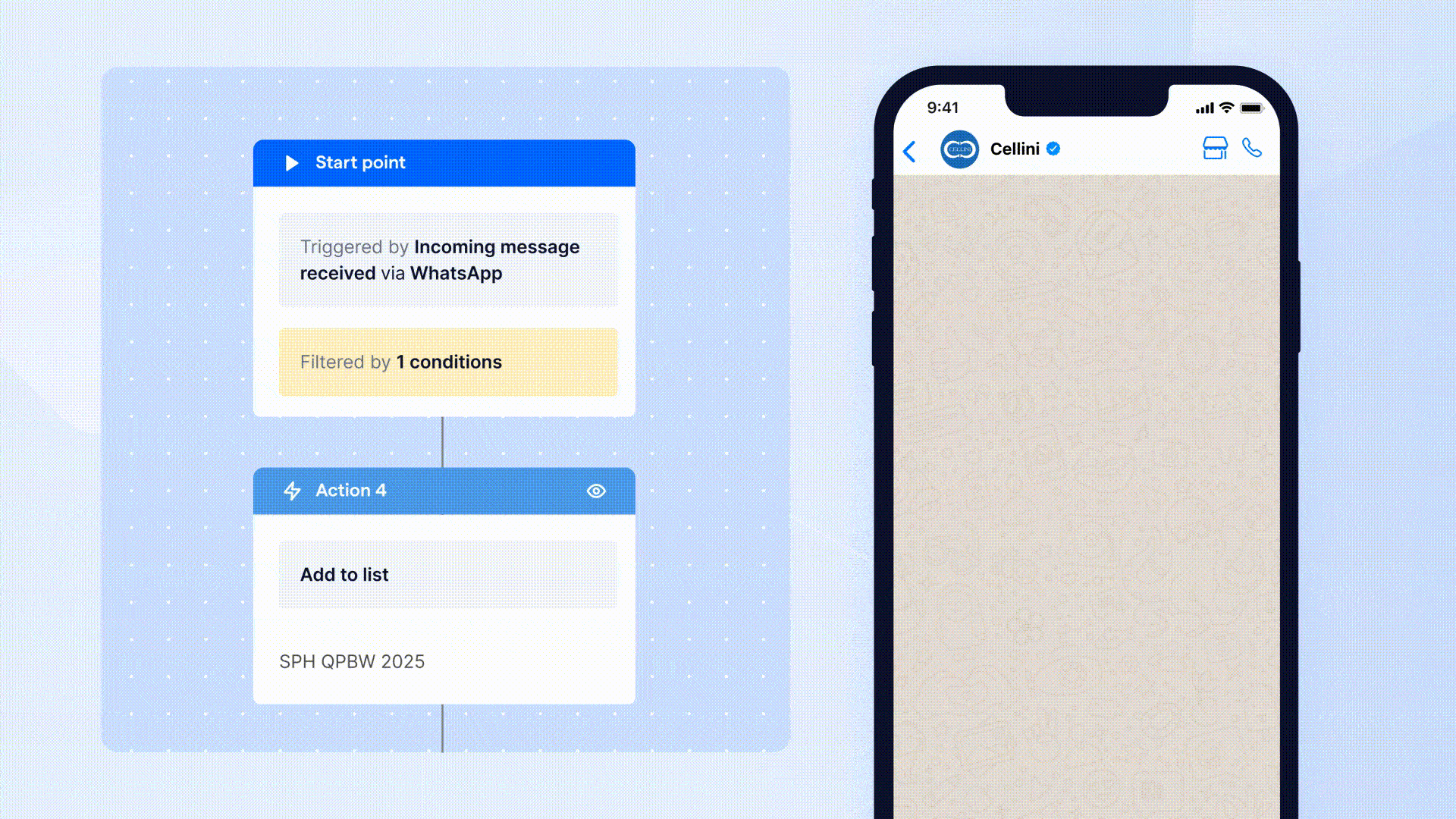 Cellini SG using a WhatsApp Flow automation to instantly reply customers and nurture leads 