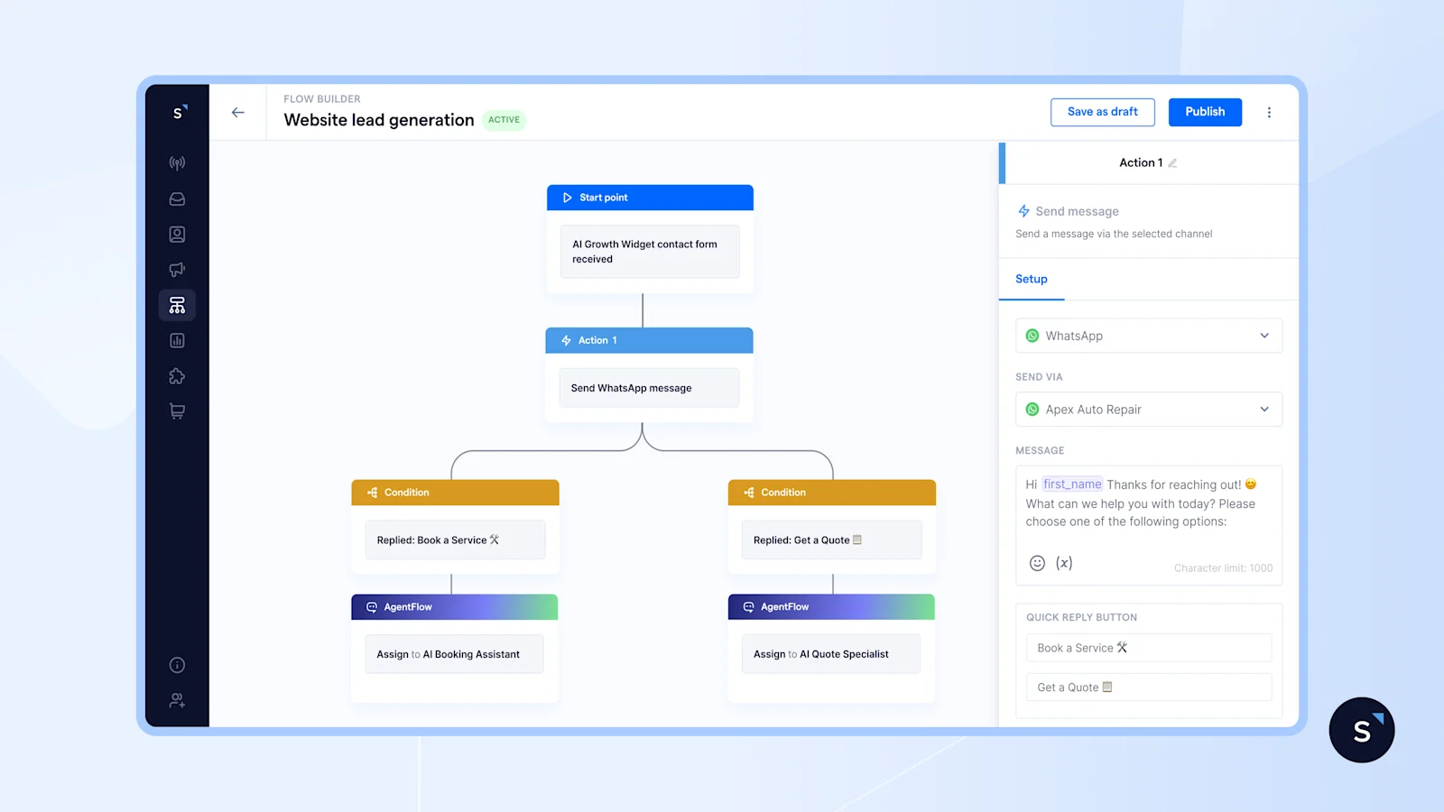 AI growth widget contact form received trigger