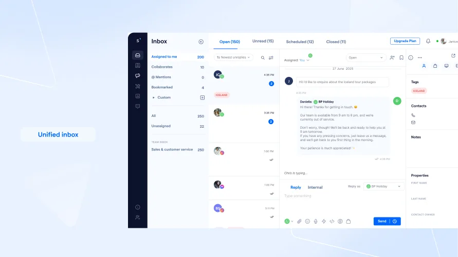 SleekFlow client BP Holiday using a unified inbox for enquiries