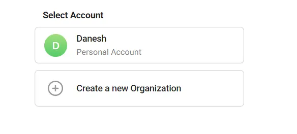 account selection: personal account or new organization