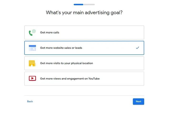 Set up Google Ad campaign goal