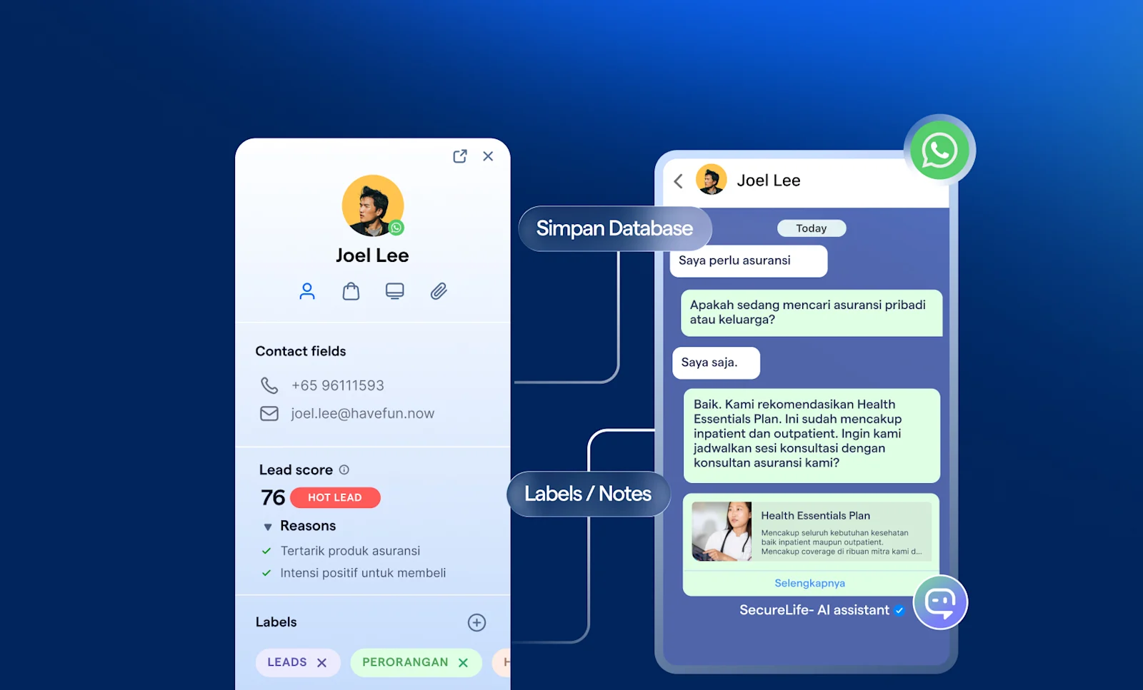 Screenshot of Agentflow working in WhatsApp to respond, score leads and update CRM data