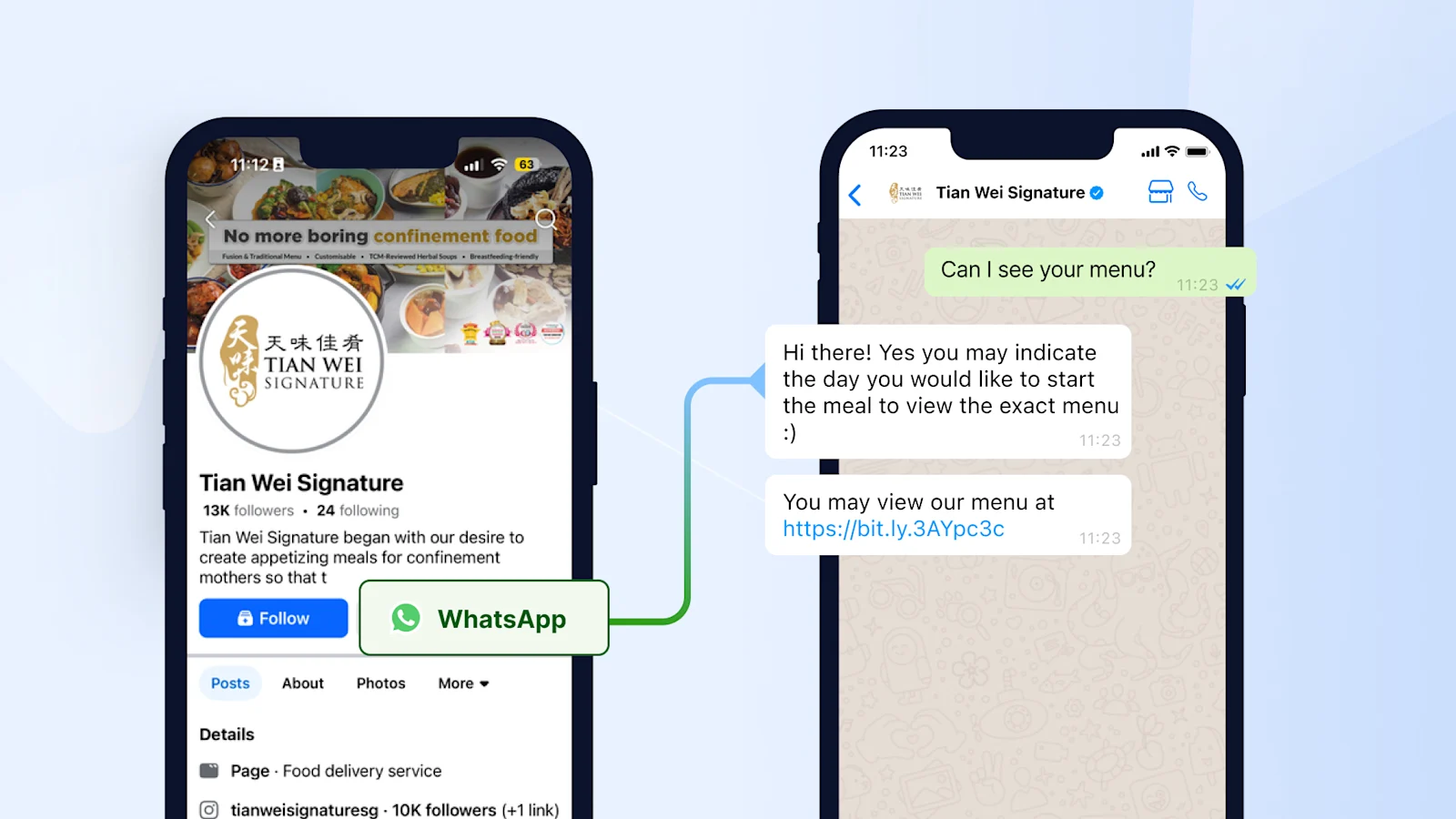 Tian Wei Signature using whatsapp button on Facebook