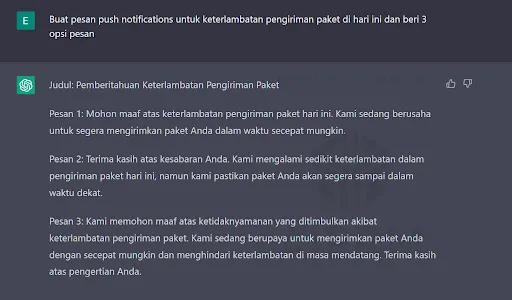 chatgpt customer service - prompt template untuk kirim push notif update informasi