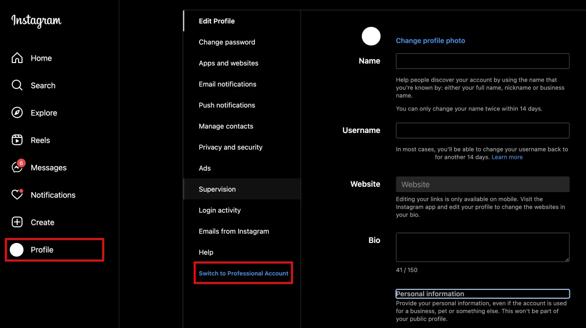 How to switch to an Instagram Business account on desktop