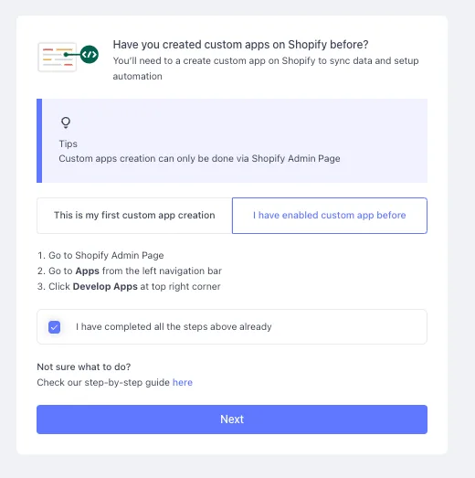 integrasi shopify sleekflow custom app