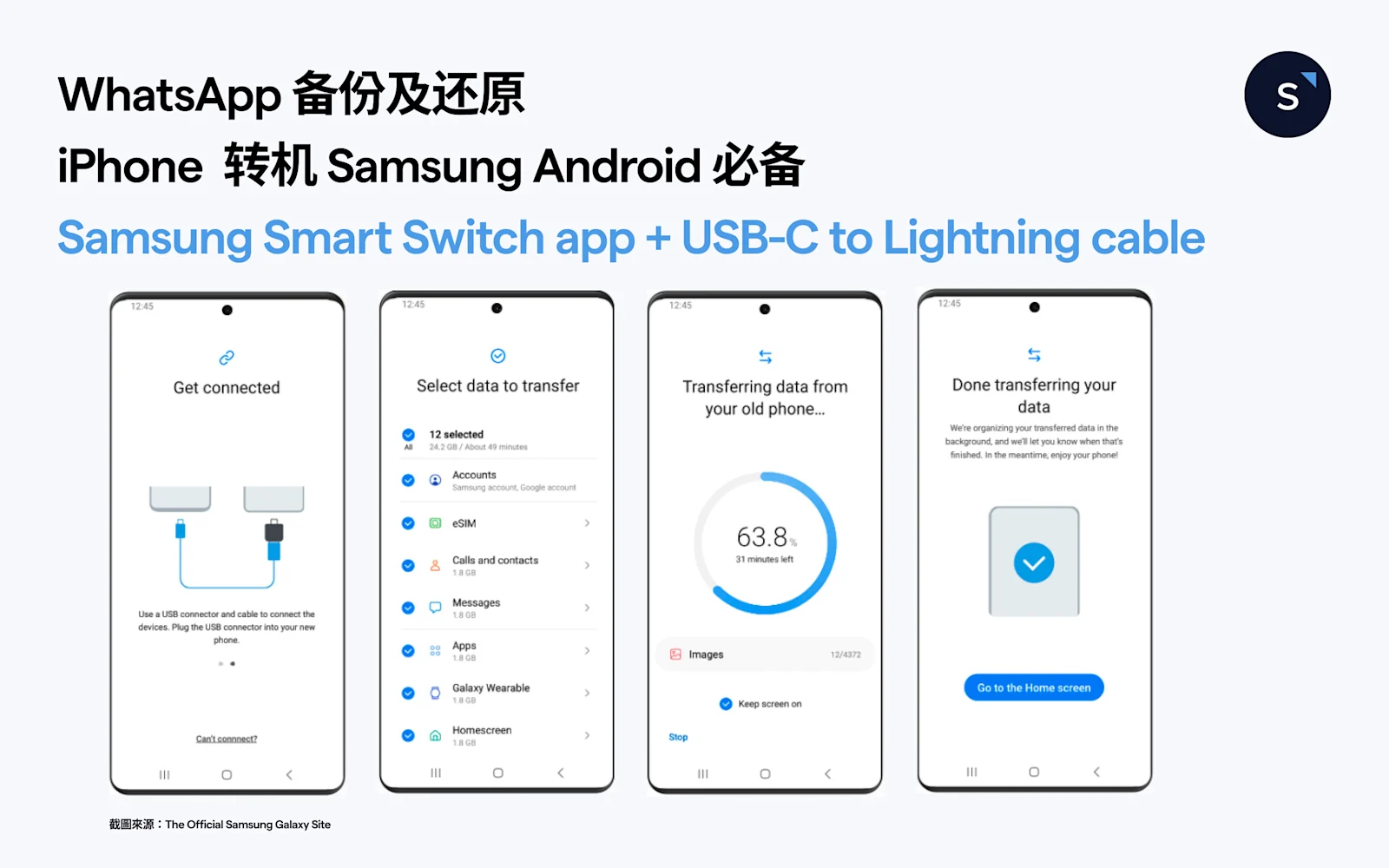 WhatsApp 备份及还原：iPhone 转 samsung