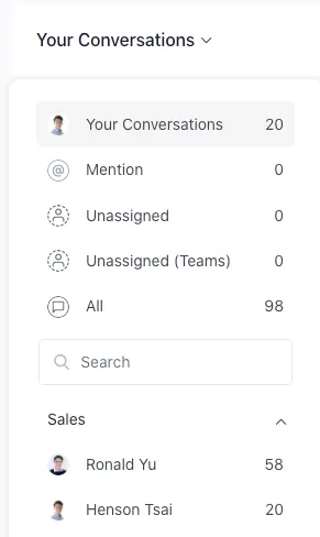 Conversations menu example on SleekFlow