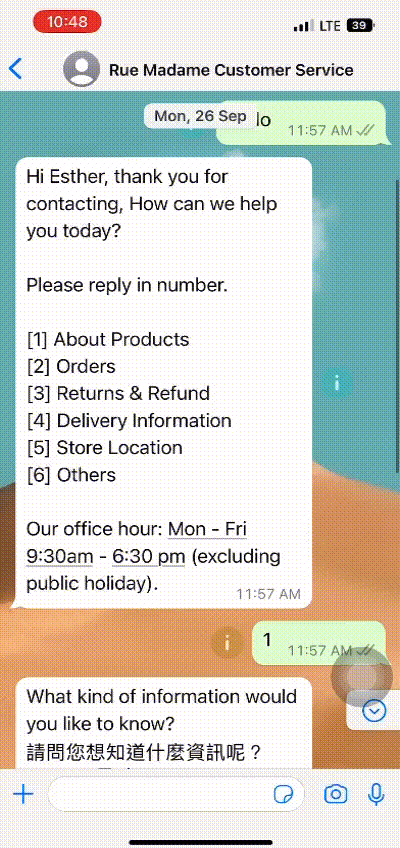 Chatbot example from Rue Madame