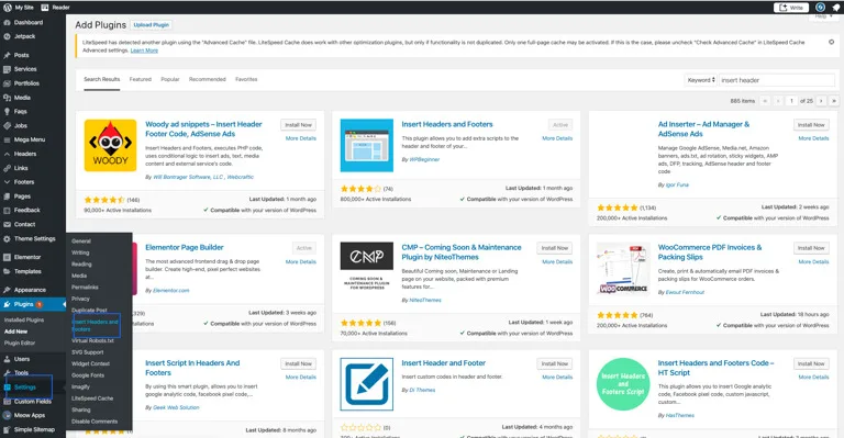 installing "Insert Headers and Footers" plugin