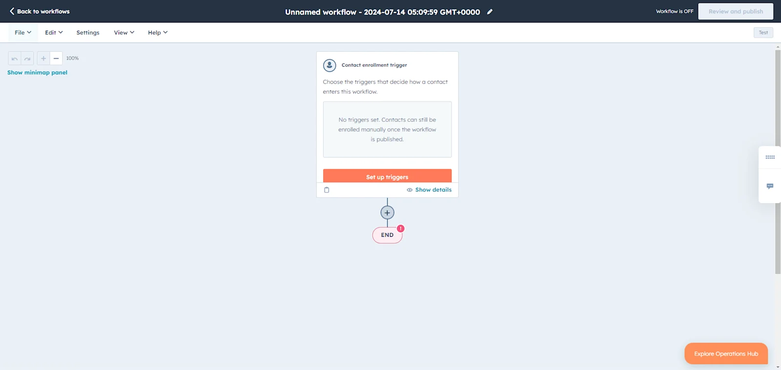 HubSpot workflow editor interface