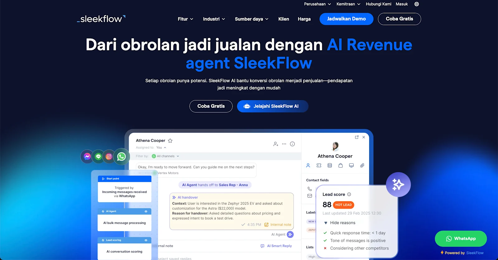 Aplikasi bot whatsapp terbaik SleekFlow