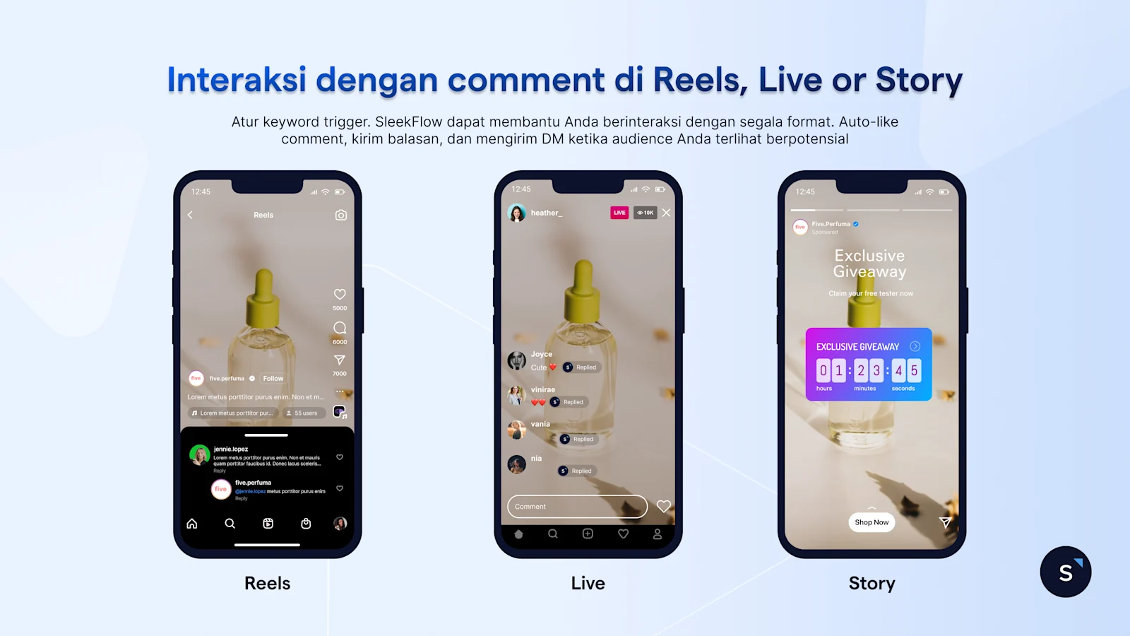 Interaksi otomatis dengan setiap engagement di Social media dengan SleekFlow
