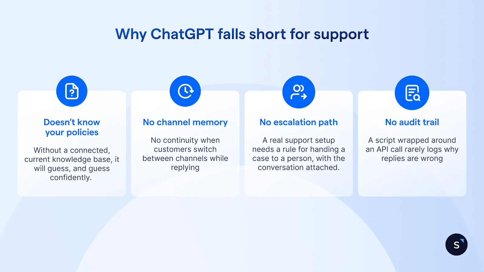 drawbacks of using ChatGPT alone for support