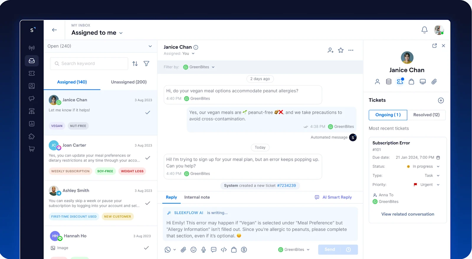 Dashboard Ticketing dari SleekFlow