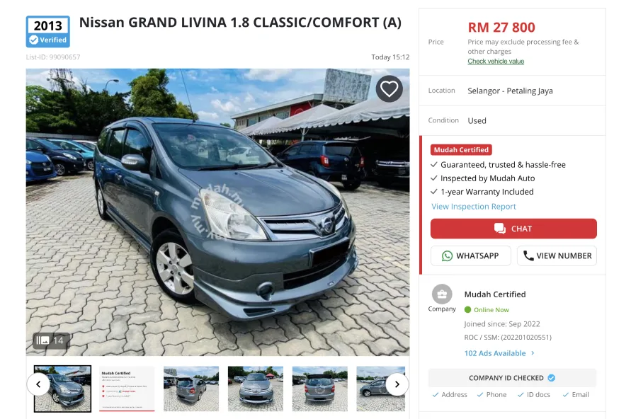 used nissan grand livina listing on mudah with pricing and details