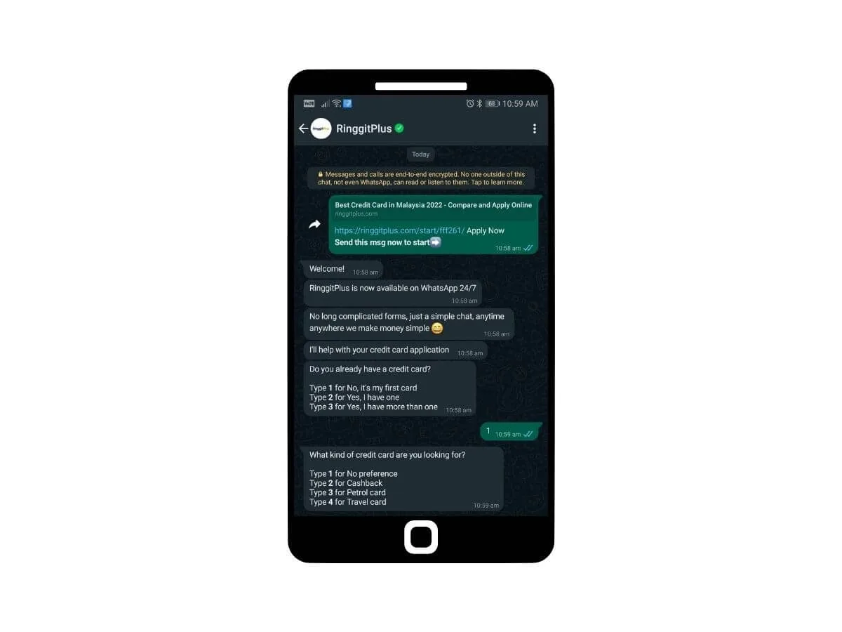 Mesej yang dihasilkan menggunakan sistem WhatsApp Bot