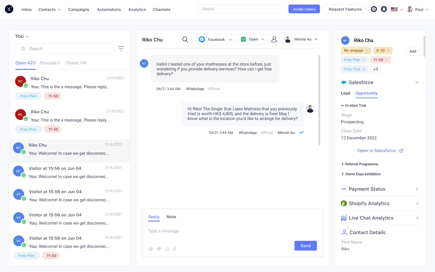  جهة اتصال Salesforce على SleekFlow