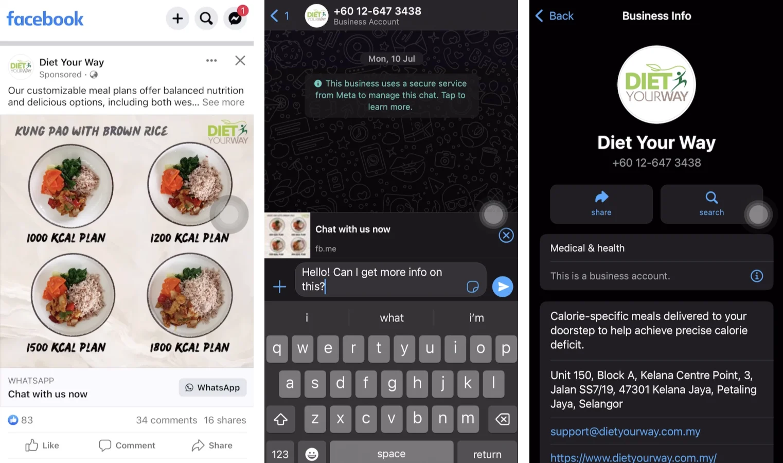 Diet Your Way click to WhatsApp ads
