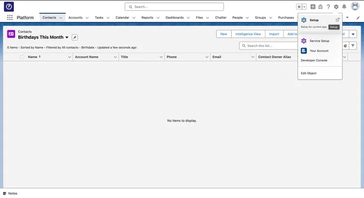 contacts list showing "birthdays this month" filter