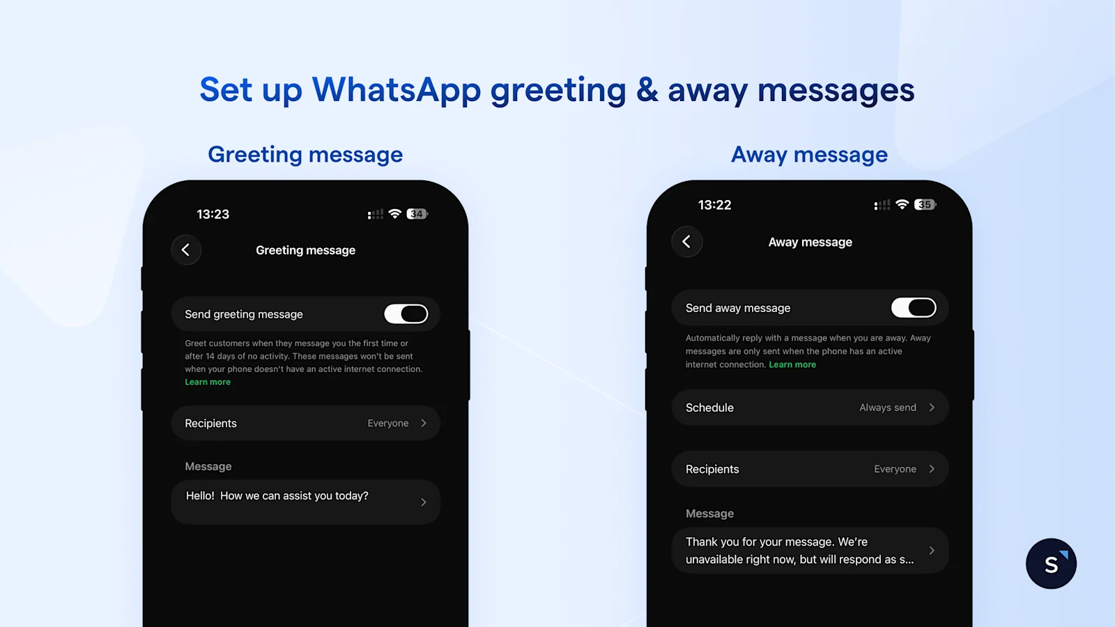 How to set up WhatsApp greeting & away messages