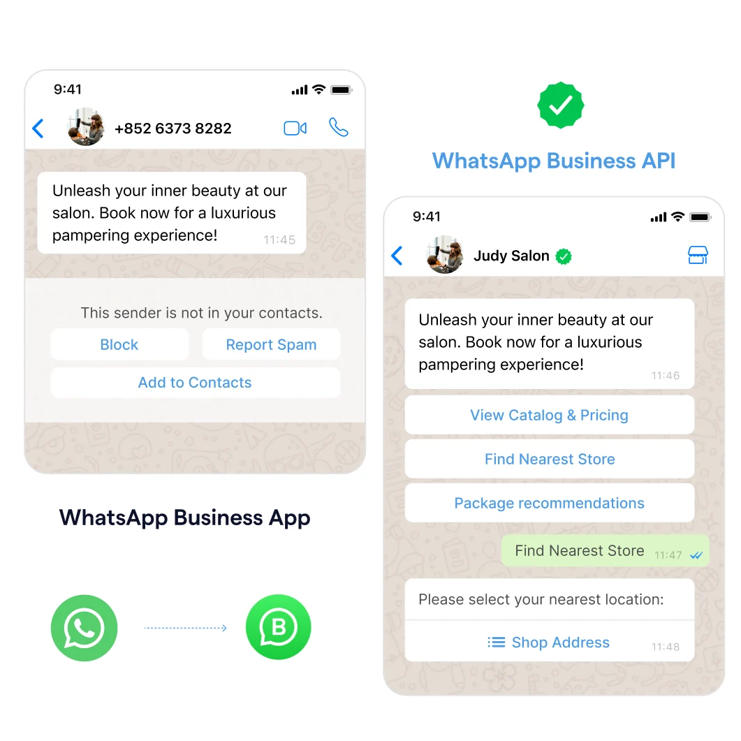 difference between whatsapp business app and whatsapp buisness api with blue tick