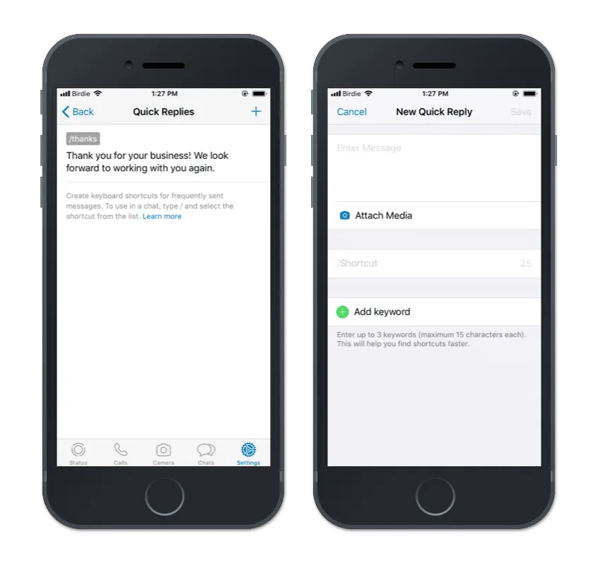 WhatsApp Quick-Reply on mobile app