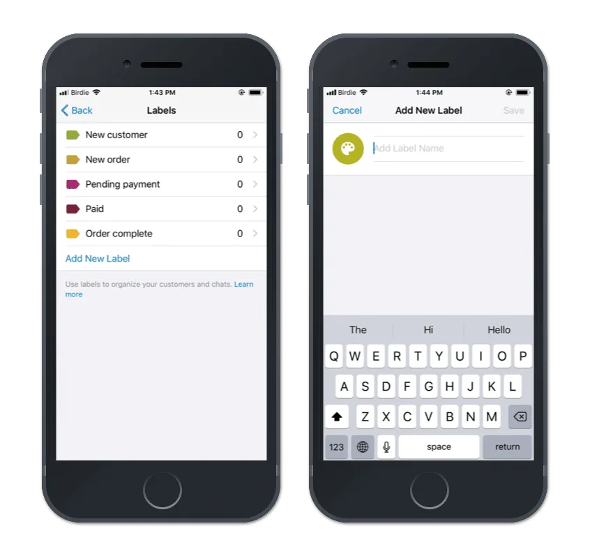 WhatsApp Labels example