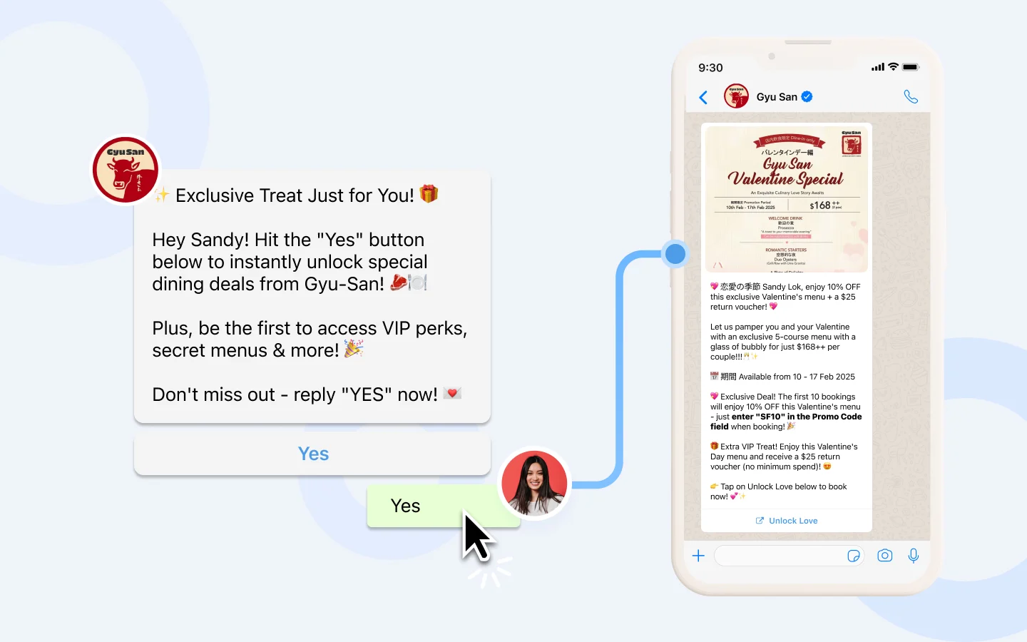 example of WhatsApp marketing campaign by SleekFlow's client GyuSan