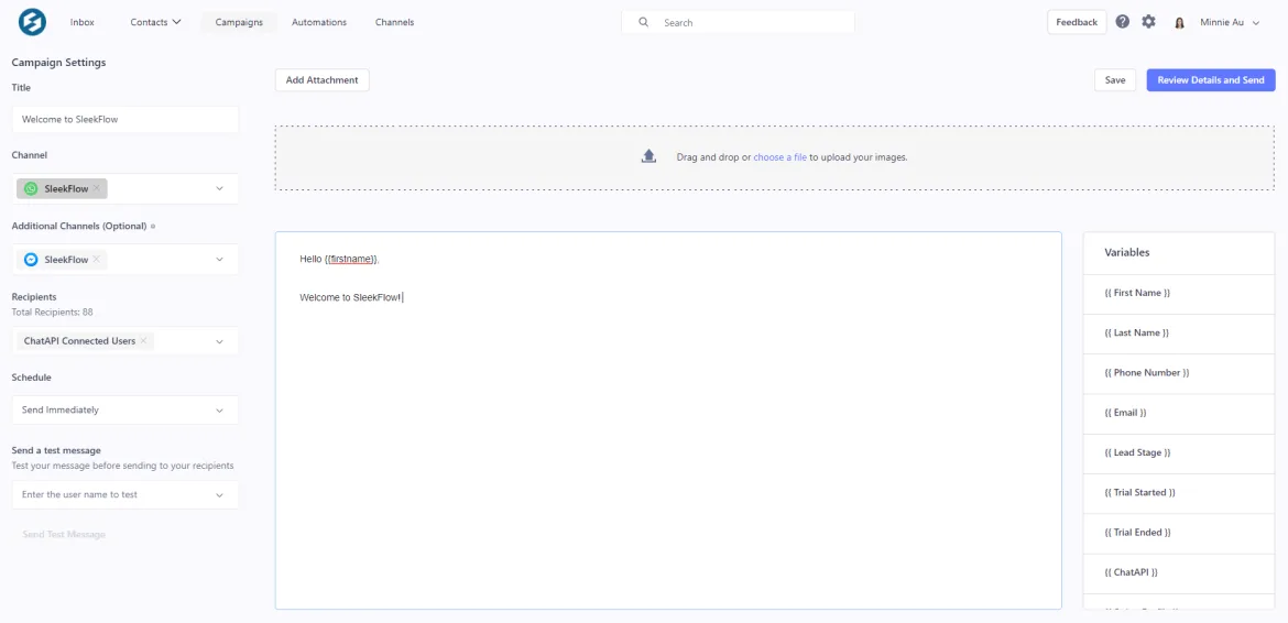 SleekFlow, sms marketing software, Interface for blasting SMS