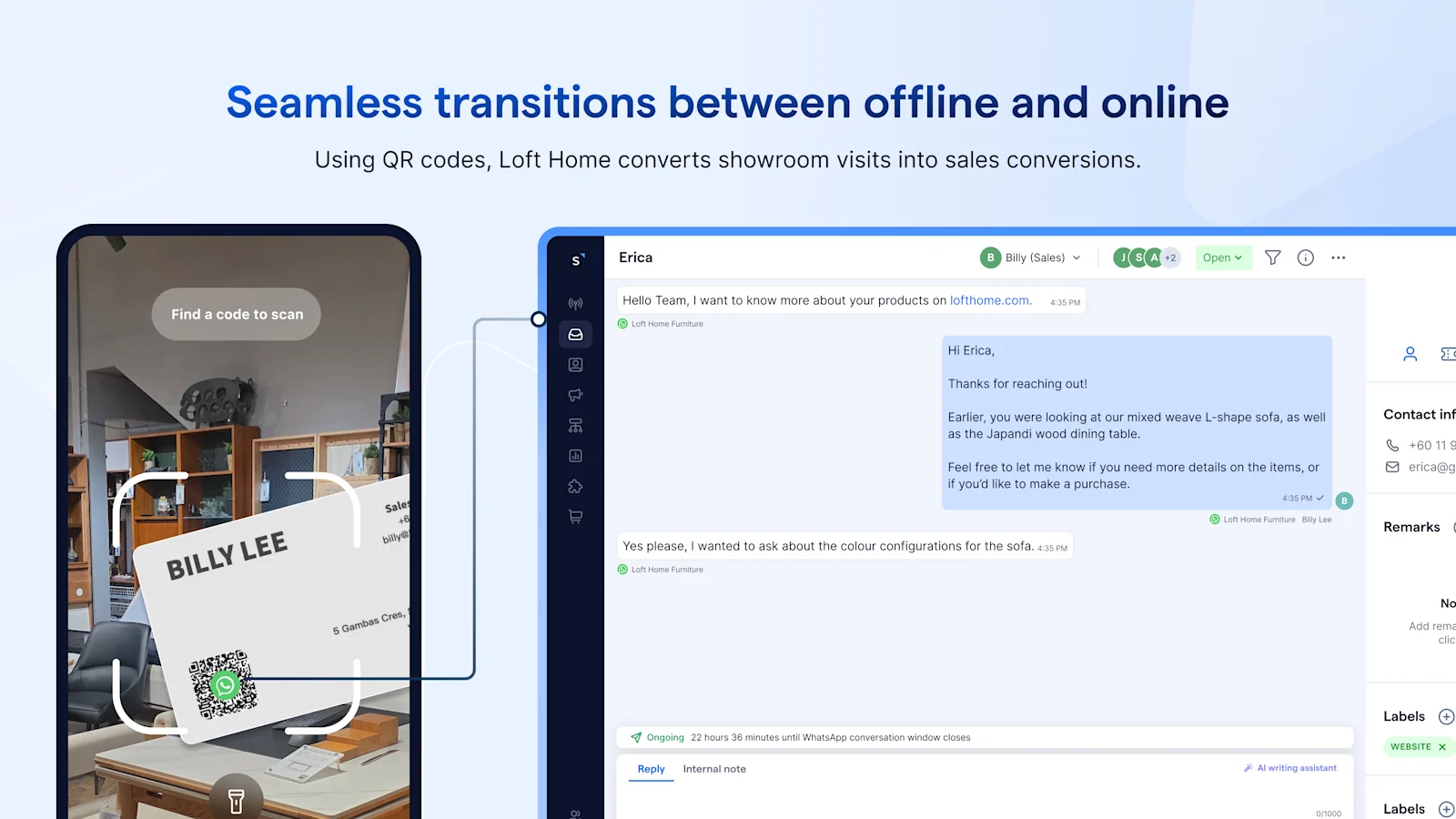 Loft Home using WhatsApp QR codes to transition customers from offline to online