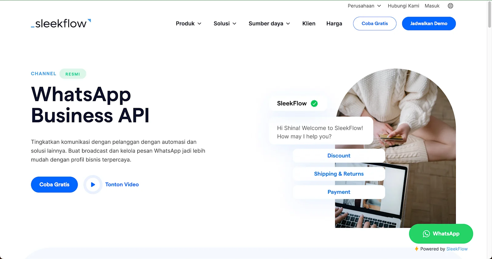 WhatsApp Business Solution Provider resmi di Indonesia Sleekflow