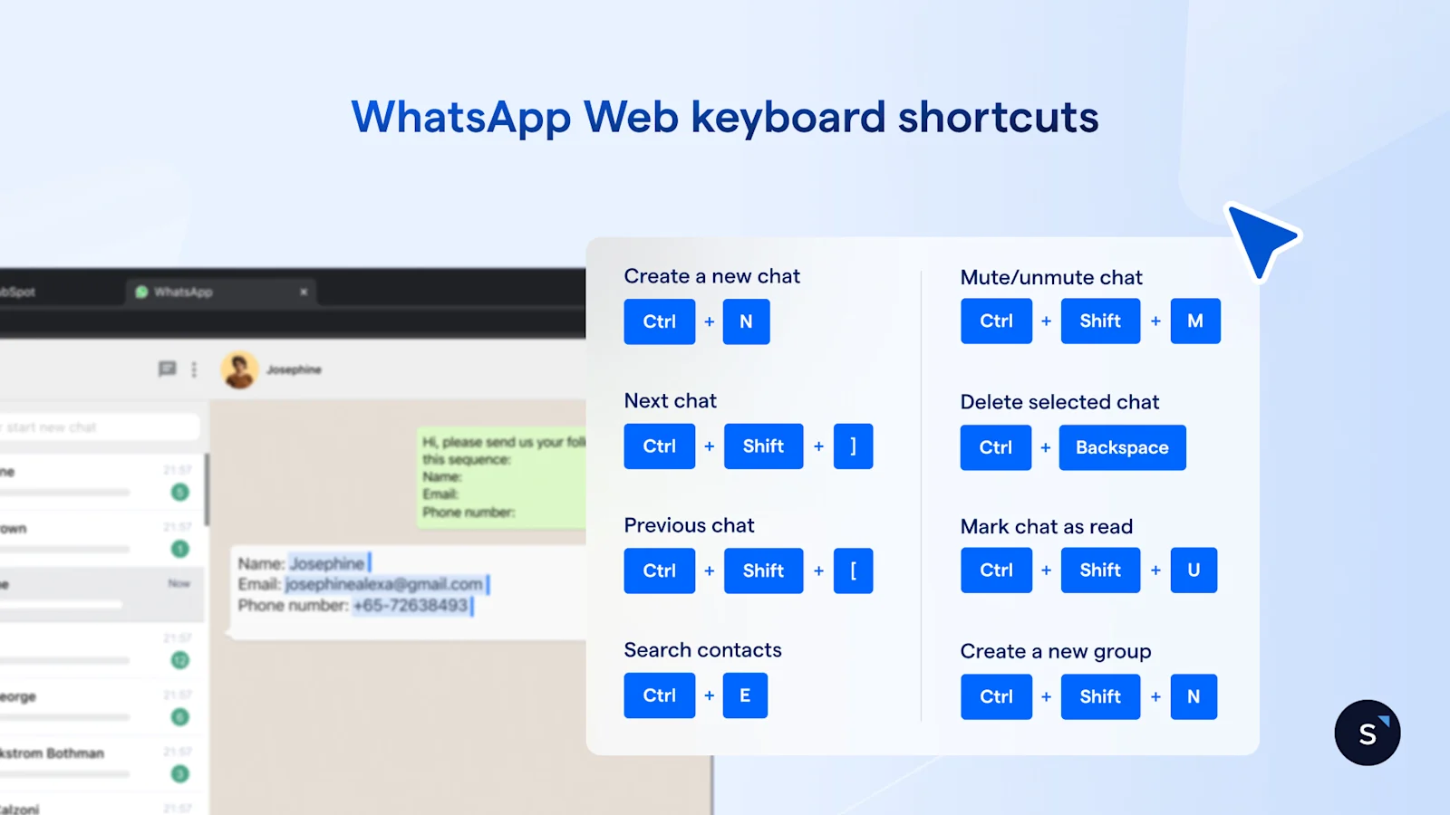 List of keyboard shortcuts for WhatsApp web and WhatsApp desktop