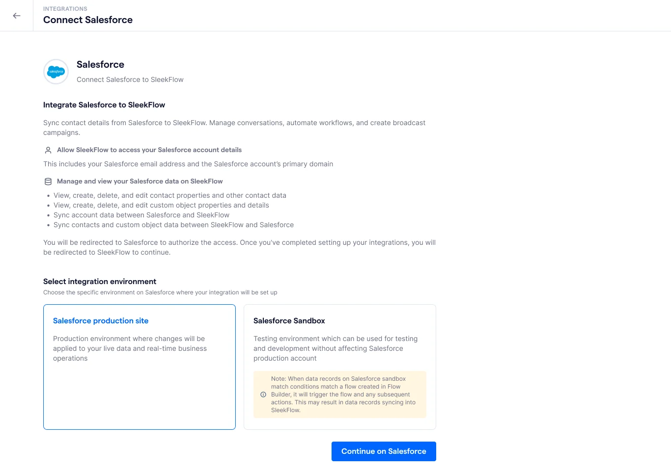 salesforce Sandbox support