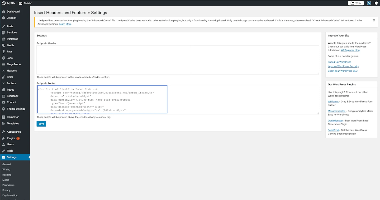 copy paste code script in footer