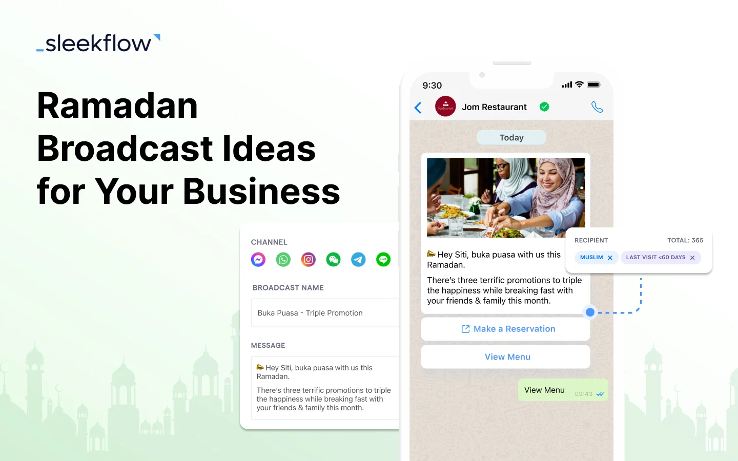 restaurant using whatsapp broadcast to remind people to break fast and make a reservation