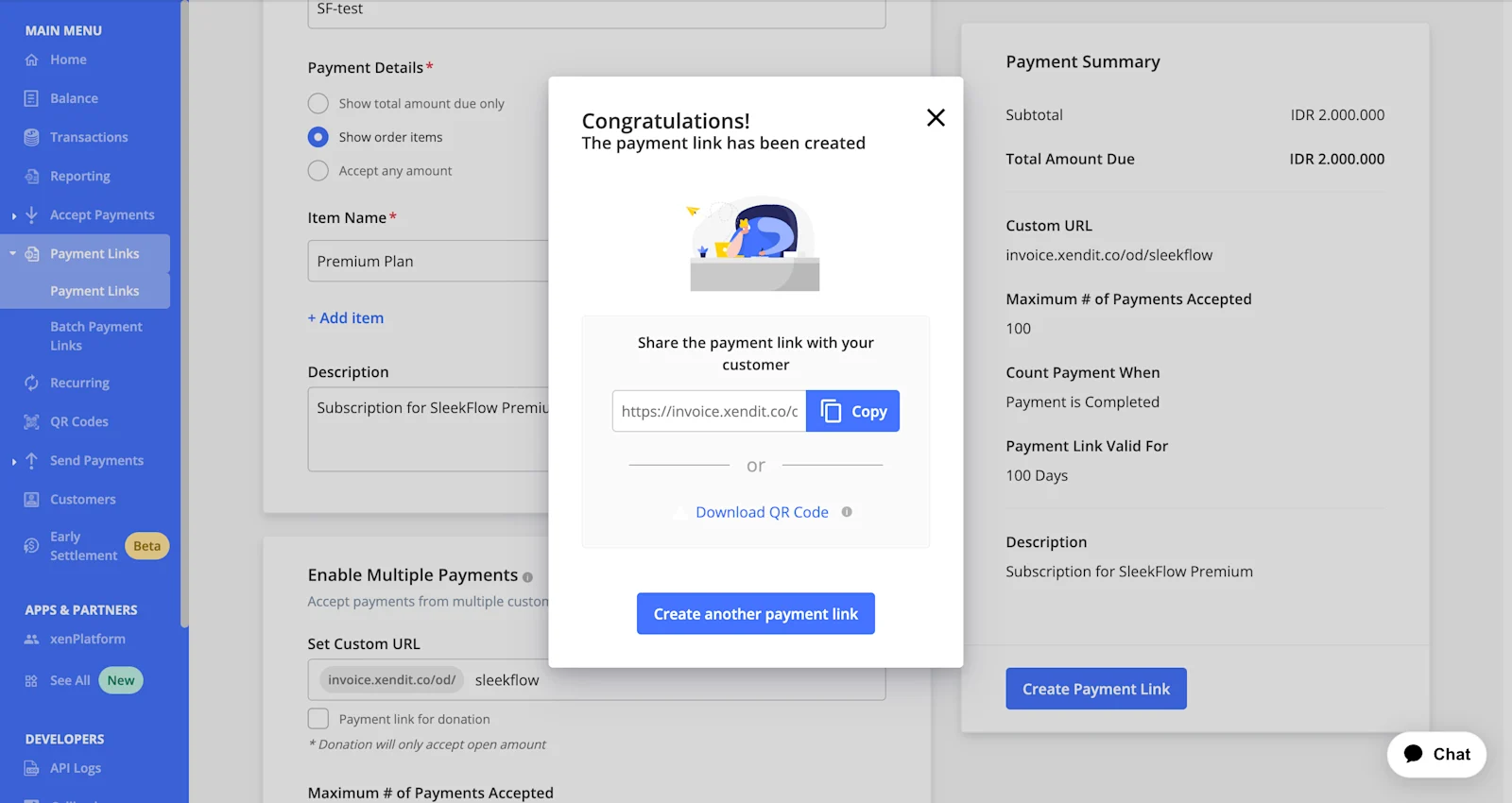 Xendit Payment Link Created