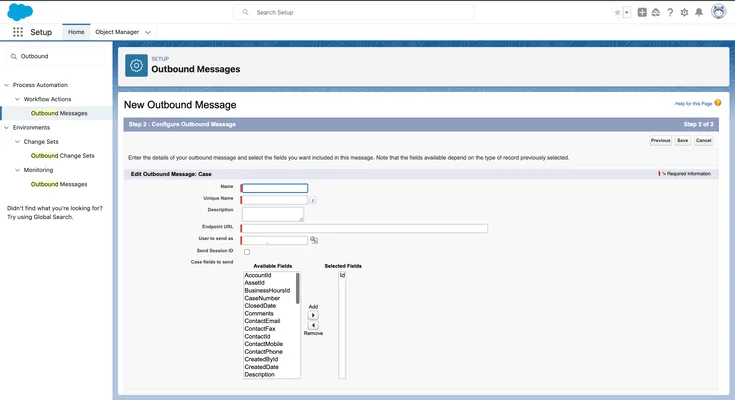 configuring details for a new outbound message