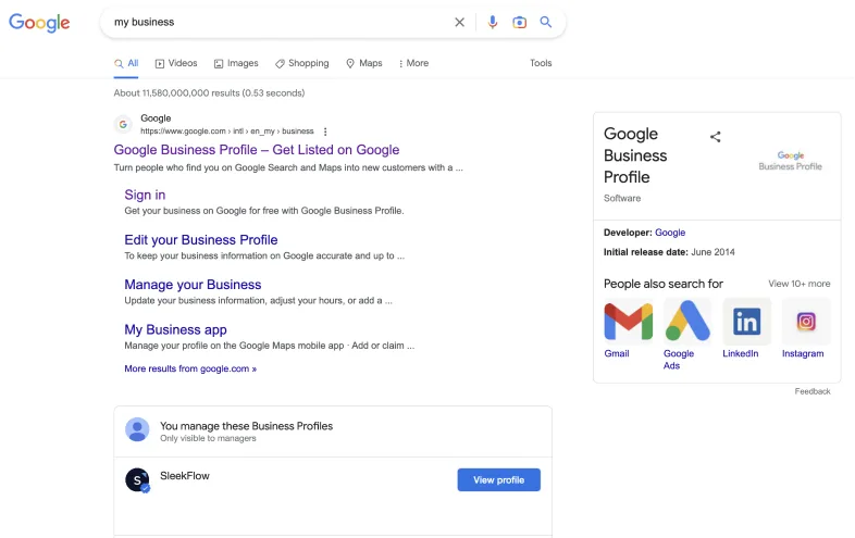 Search for your GMB profile on Google