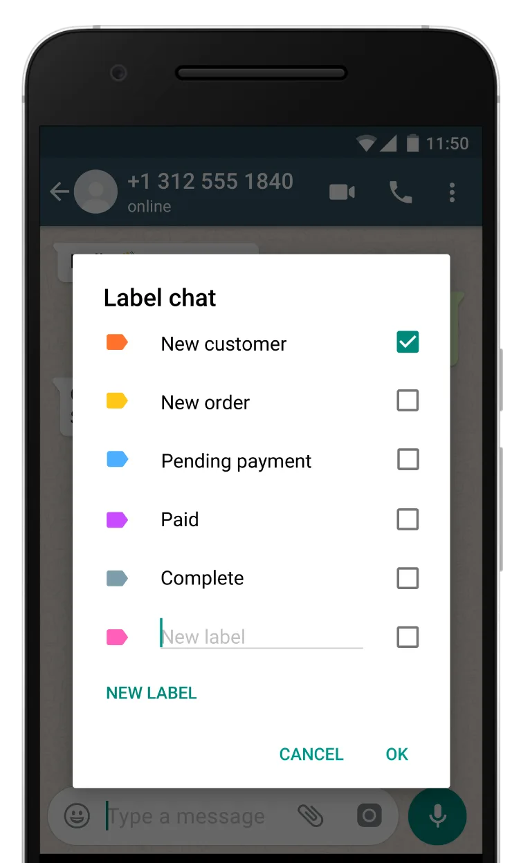 Etichette di chat di WhatsApp per liste broadcast 
