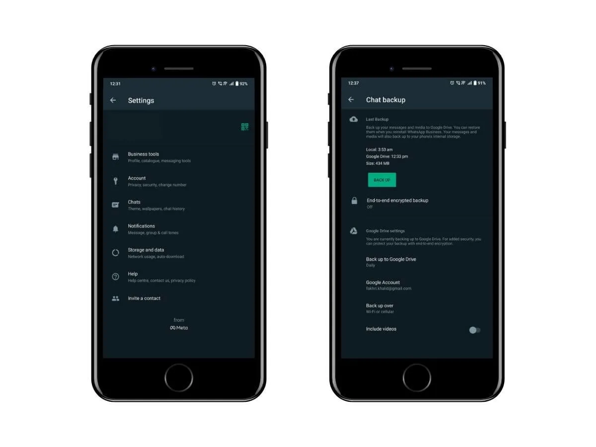 google drive backup for chat history and whatsapp data