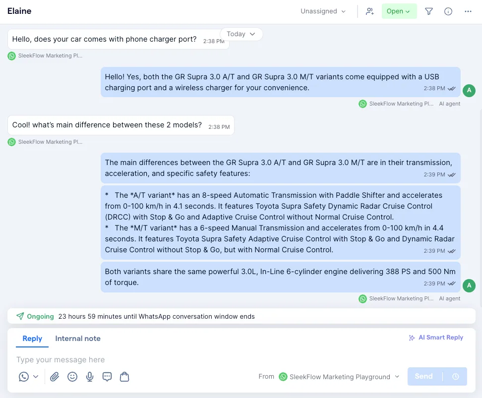 SleekFlow multi-bubble responses create a more human feel.