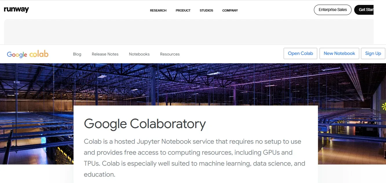 GoogleColab home page