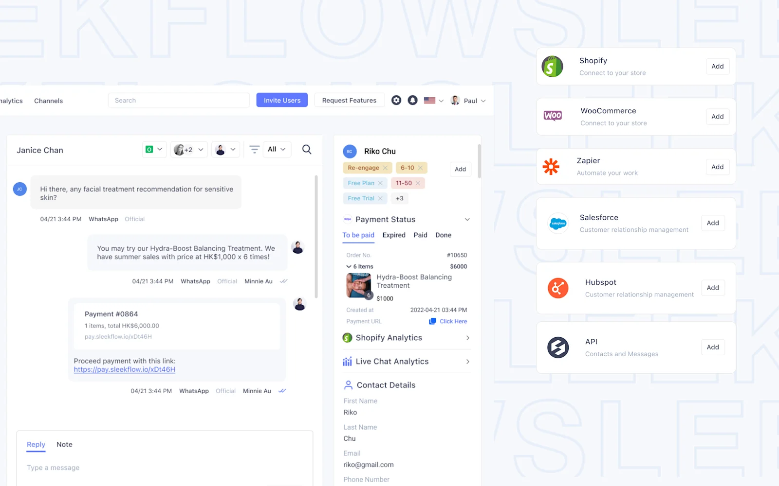 SleekFlow payment connect to ecommerce solution