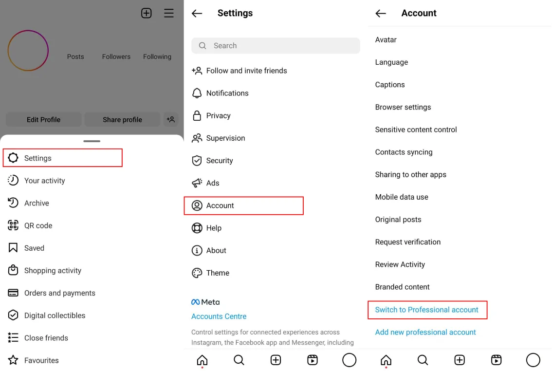 Switch to Instagram professional account