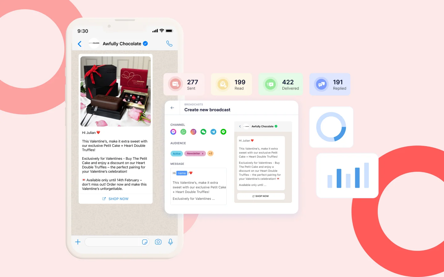 using broadcast with SleekFlow for valentines day promotion