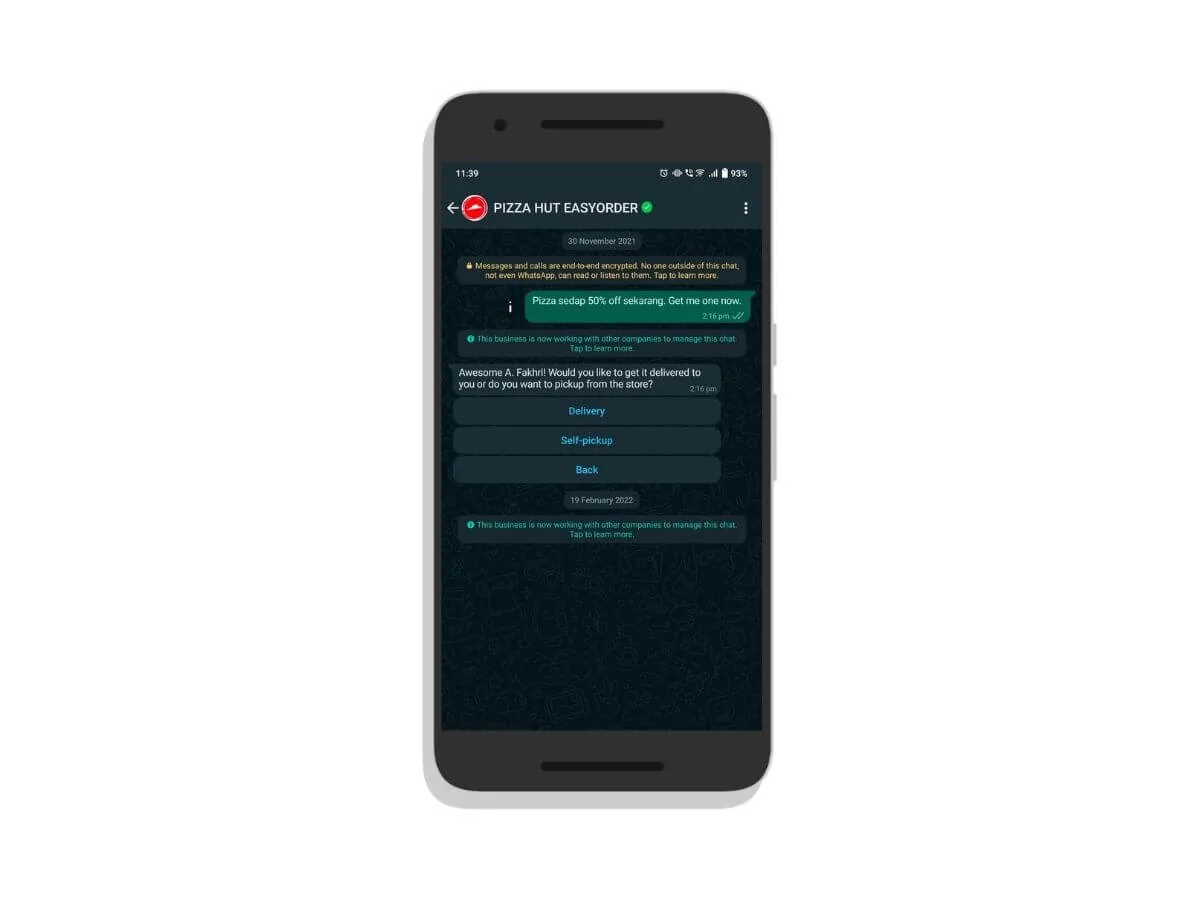 Pizza Hut usando WhatsApp para suporte ao cliente