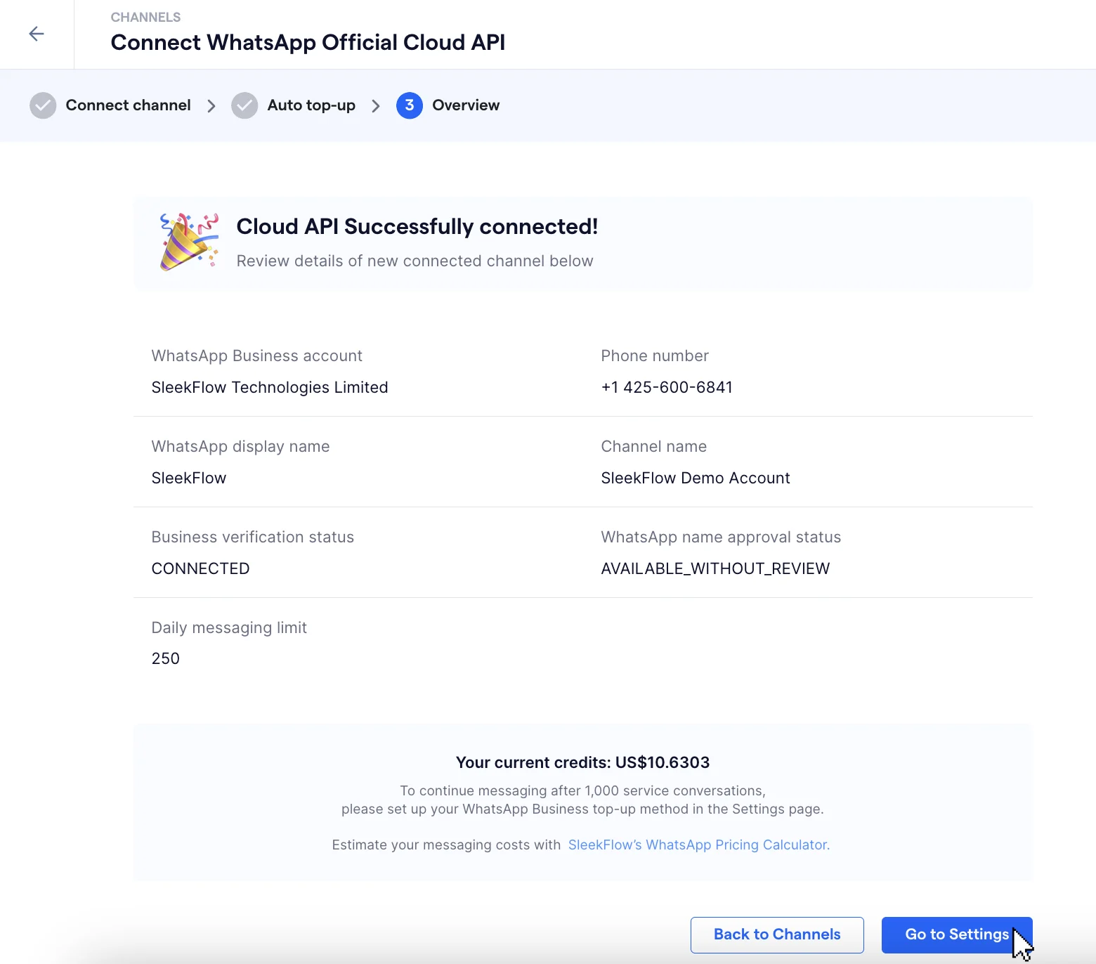 Successfully connected to Cloud API